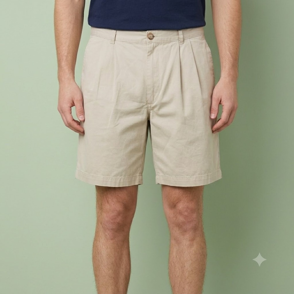 Tommy Hilfiger Mens Chino Shorts 36 Tan Beige Pleated Front Vintage Cotton